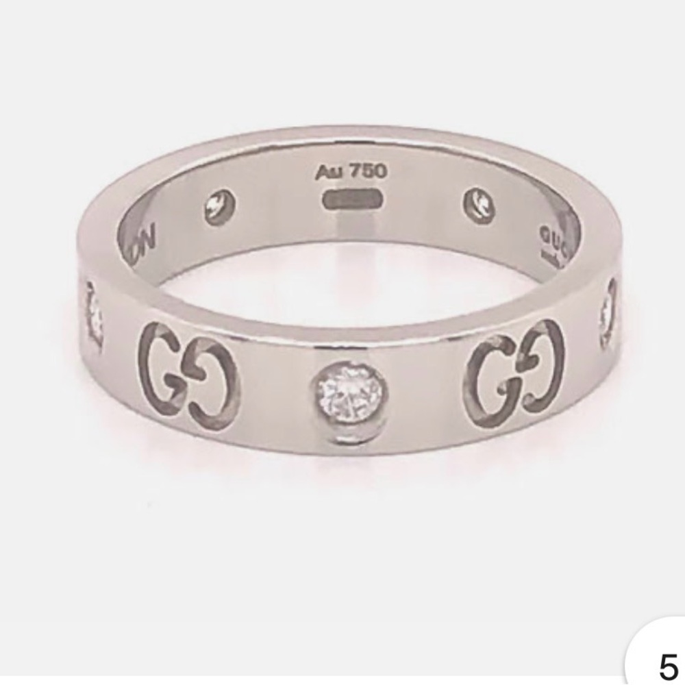 Gucci 5 Diamond Icon Band Ring, 18K White Gold Size 4.50